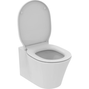 Ideal Standard Wand-WC-Set Connect Air, spülrandlos, weiß mit offenem WC-Sitz.