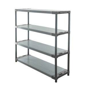 Graues PROREGAL Kunststoffregal Big Grey Bear mit 4 Böden, Fachlast 120 kg, 138x150x46 cm.