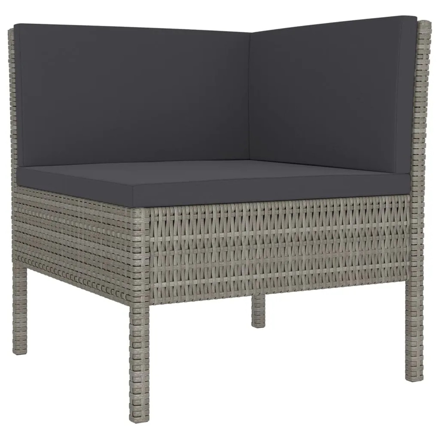 Graues vidaXL Garten Lounge Set Eckteil aus Rattan mit anthrazitfarbenen Auflagen.