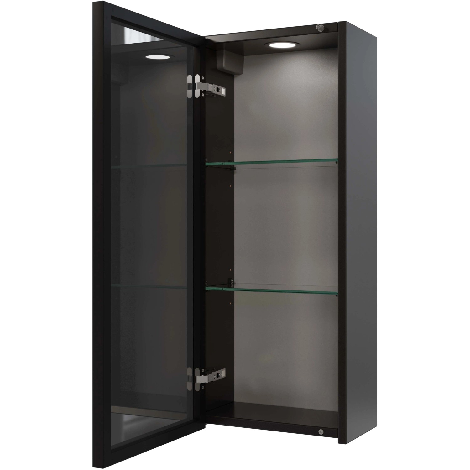 Pelipal Quantum 05 Vitrinen-Wandschrank in Anthrazit, 30 cm breit, mit Glastür und LED-Beleuchtung.