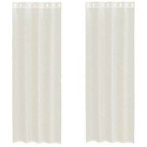 Zwei creme-farbene Voile Vorhänge mit Ösen, je 140x300 cm, aus Polyester.