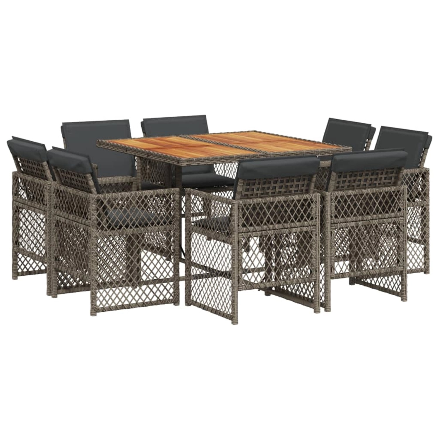 vidaXL 9-Tlg Garten-Essgruppe mit Kissen Grau Poly Rattan 3210842 günstig online kaufen