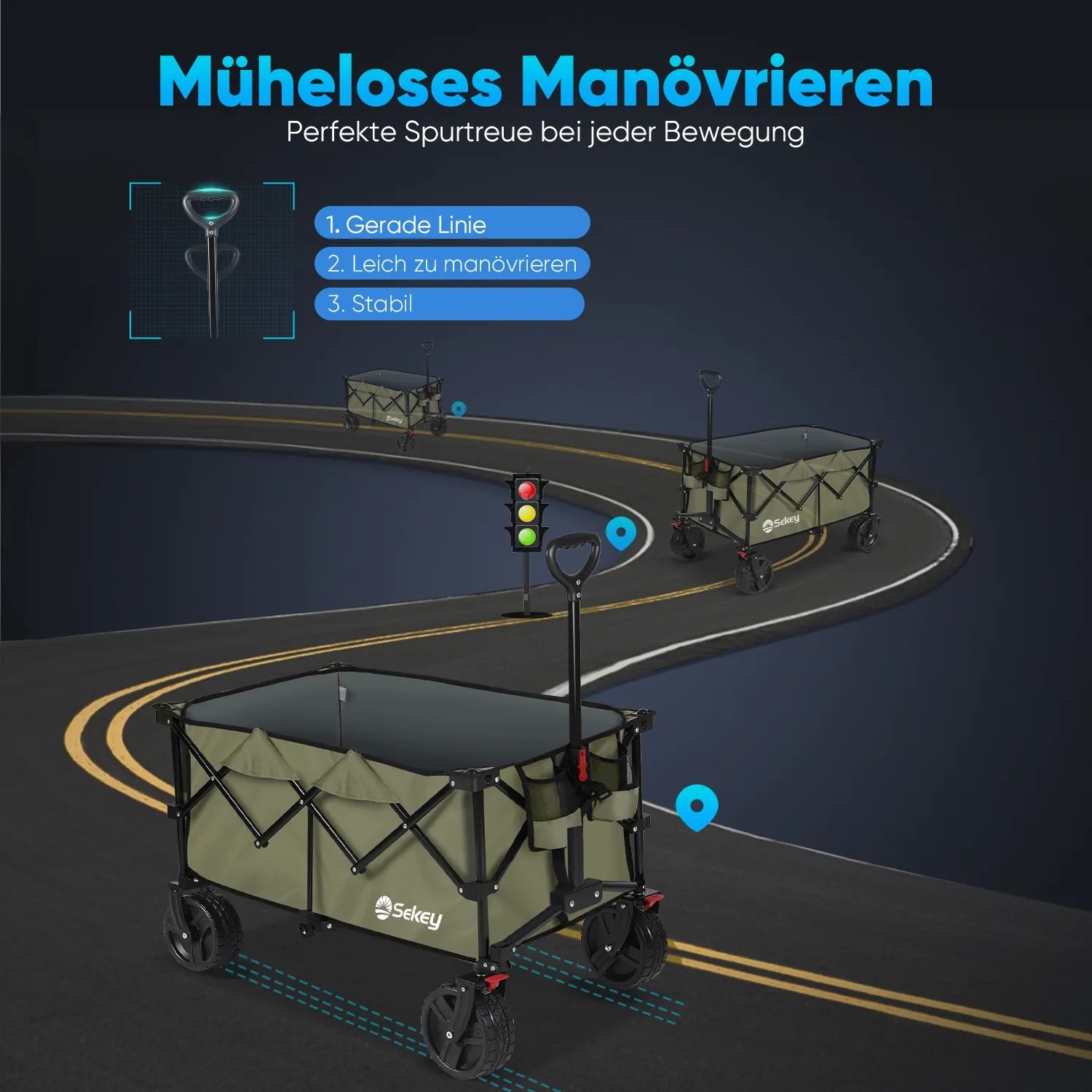 Sekey XXL Bollerwagen, faltbar, grün, 200L, mit Bremsen, für Camping und Transport.