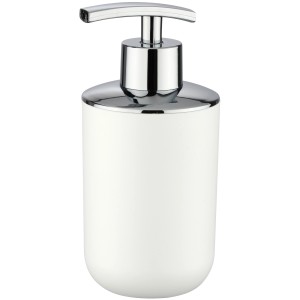 Weißer Wenko Seifenspender Brasil mit verchromtem Pumpkopf für Bad & Küche.