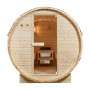 Artsauna Fasssauna Spitzbergen 220 cm aus Fichtenholz mit Saunaofen und Glastür.
