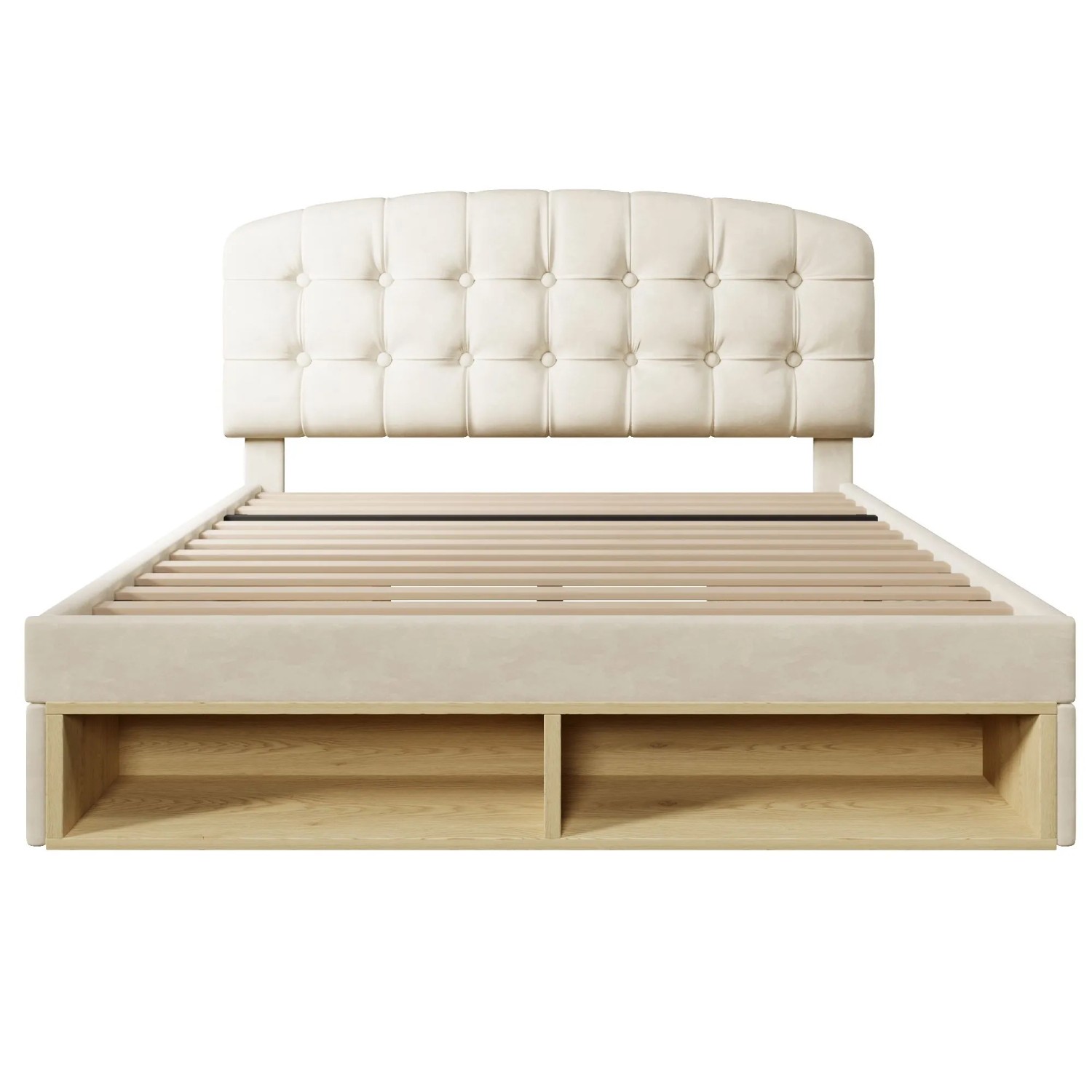 okwish Polsterbett 140x190cm mit Samtbezug Schubladen Jugendbett Beige ohne Matratze