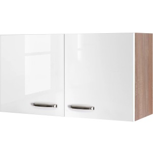 Flex-Well Oberschrank Valero, 100 cm, Hochglanz Weiß/Sonoma Eiche, Küchen-Hängeschrank.