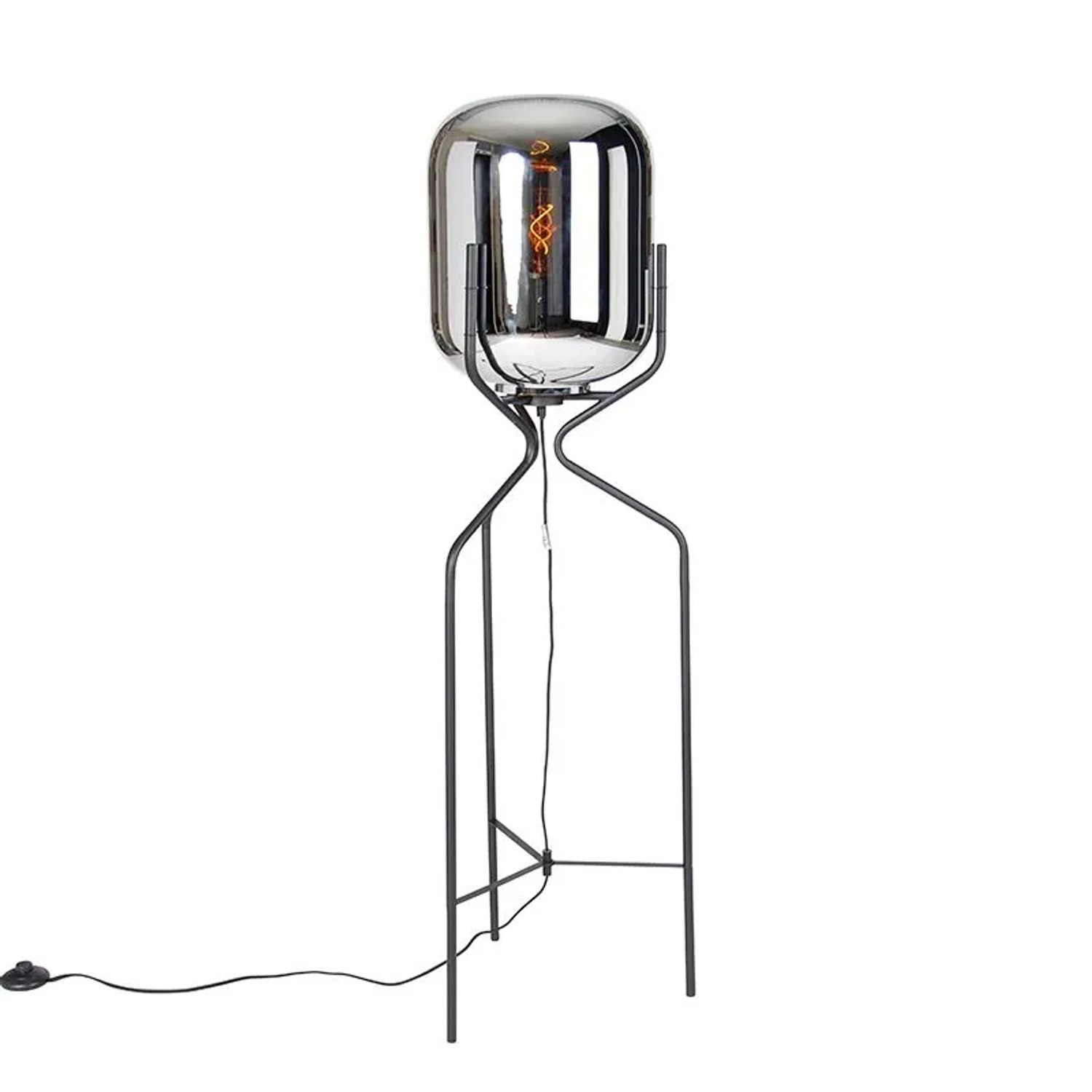 QAZQA Design Stehlampe Schwarz mit Rauchglas Bliss