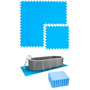 Blaues eyepower Poolunterlagen 24er Set aus 50x50 cm EVA-Schaumstoff Puzzlematten. Poolzubehör für Schutz und Dämpfung.