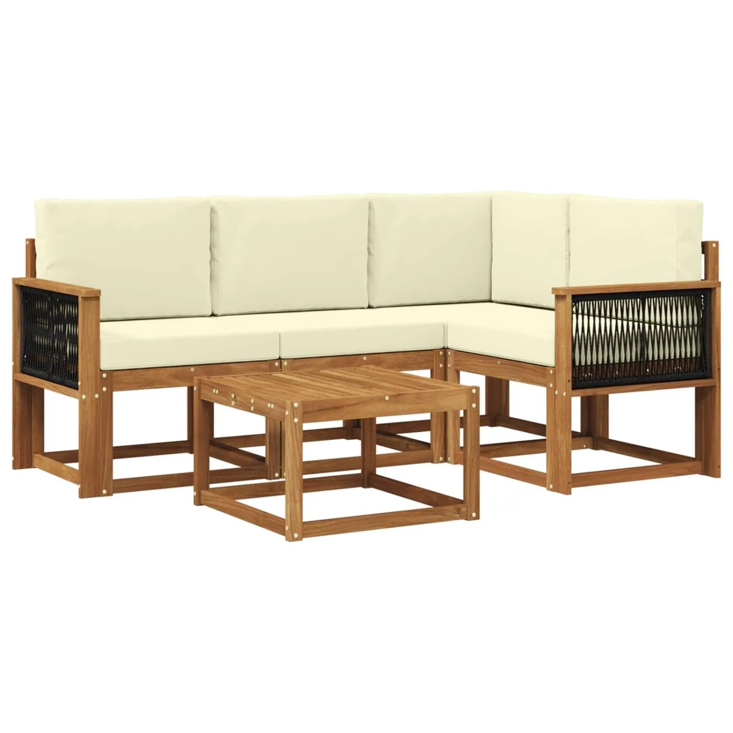 vidaXL Outdoor-Sofagarnitur mit Kissen 5 Stk Natur und Creme Polyester 3385191