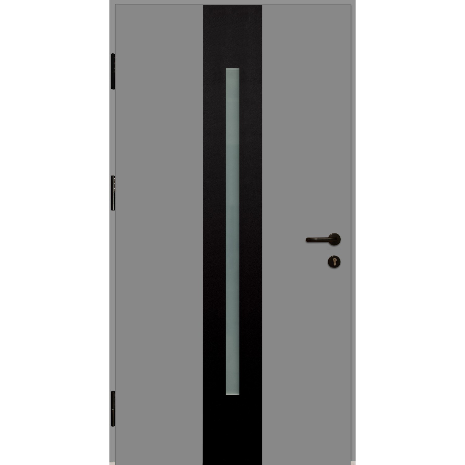 Graue Splendoor Haustür ThermoSpace Prime Dublin mit Glaseinsatz und Edelstahlapplikationen.