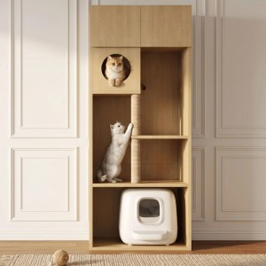 Merax Kratzbaumschrank 80x45x193 cm Naturholz Katzenmöbel Kratzsäule
