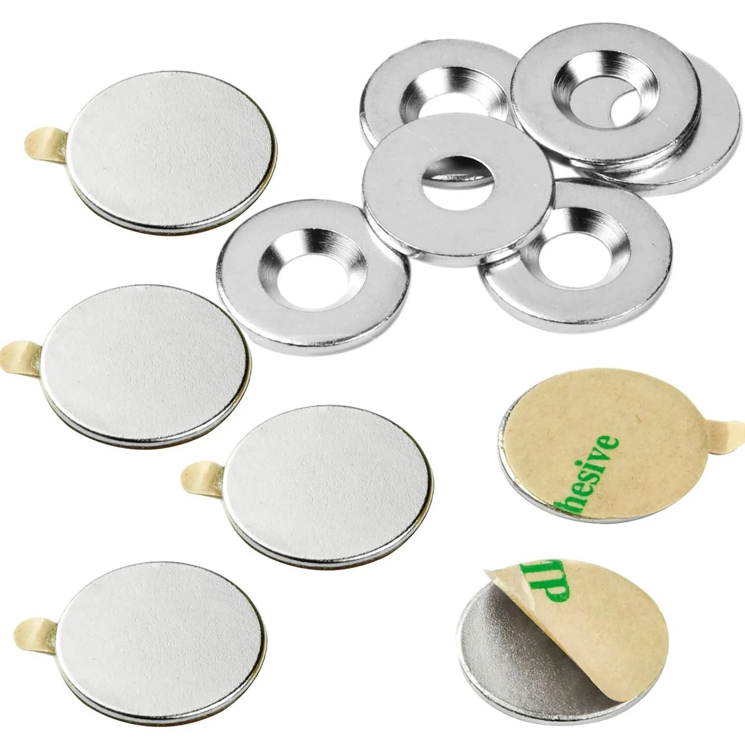 vasalat Scheibenmagnete Ø 15 mm Selbstklebend mit Metallscheiben 12-teilig