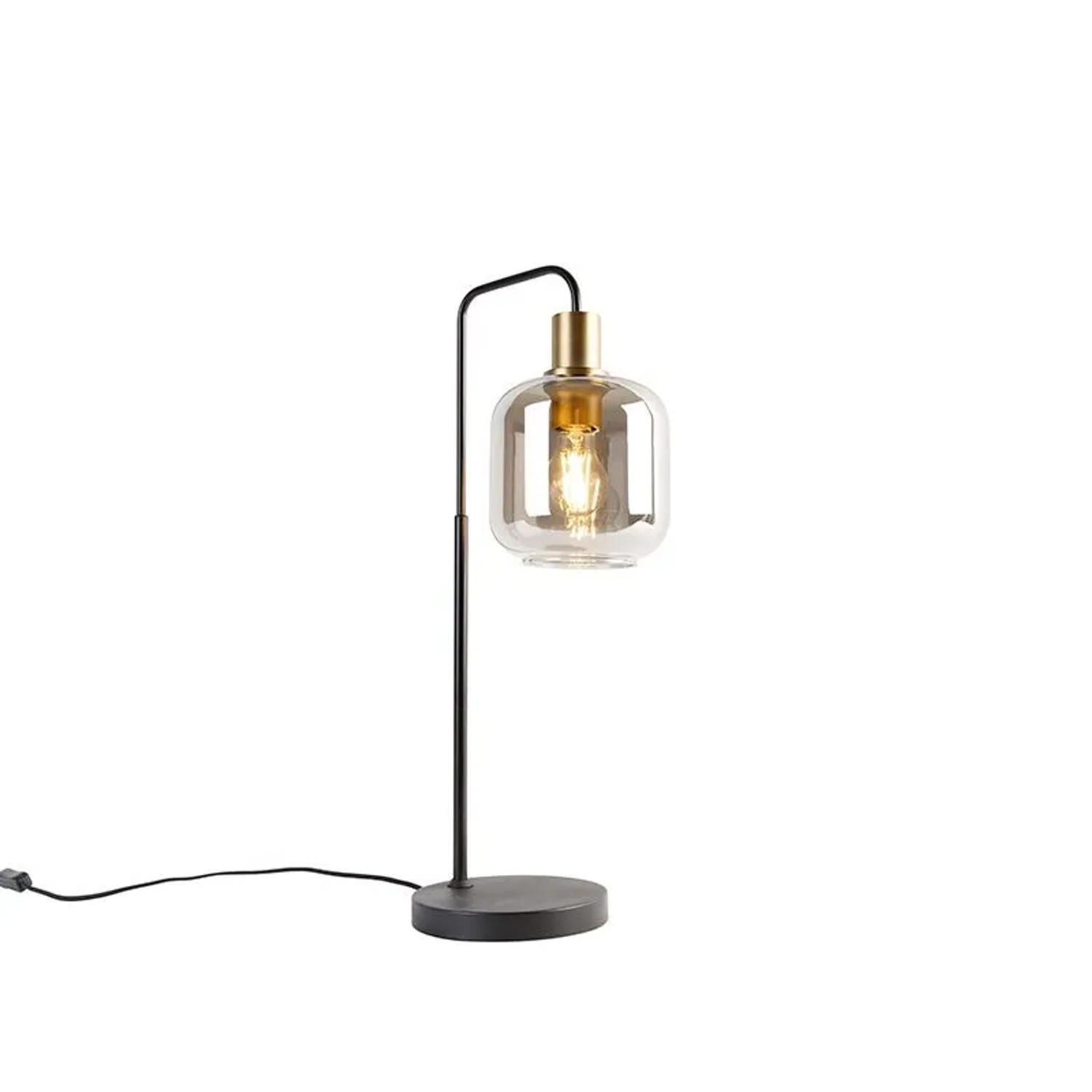 QAZQA Design-Tischlampe Schwarz mit Gold und Rauchglas Zuzanna