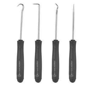 STAHLWERK Hakenwerkzeug-Set, 4-teilig mit Standard-, 90 Grad-, 135 Grad-Haken und Spitzbohrer.