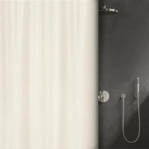 Beiger Spirella Elements Duschvorhang Pure, 200x240 cm, im Badezimmer.