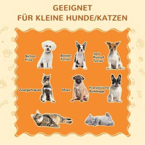 Geeignet für kleine Hunde/Katzen: Illustration verschiedener Rassen und Katzenarten.