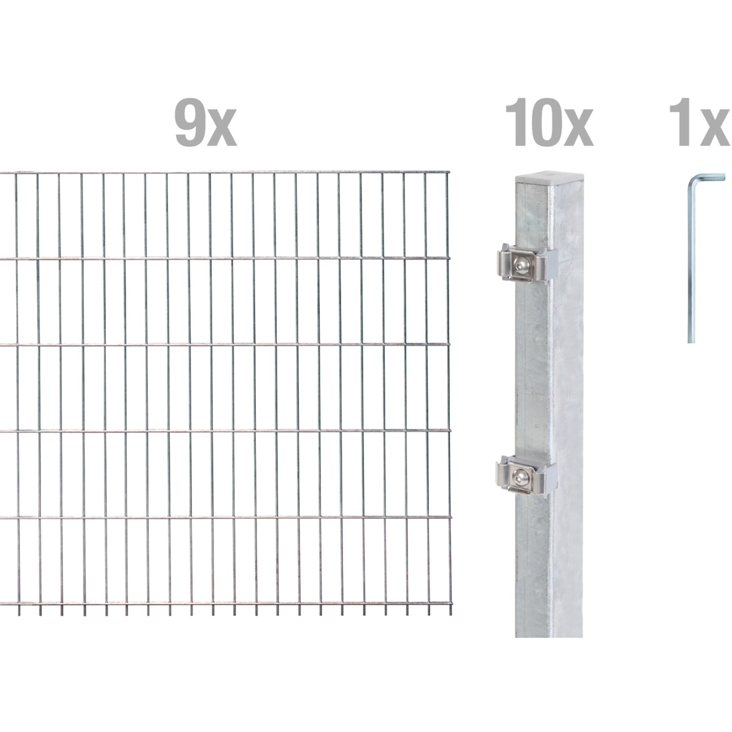 Metallzaun Grund-Set Doppelstabmatte feuerverzinkt 9 x 2 m x 0,8 m günstig online kaufen