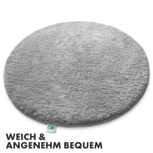 Runde, flauschige KARAT Badematte SKY in Silbergrau, Durchmesser 95 cm.