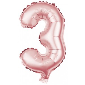 Folienballon Zahl 3 in Rose, 100 cm hoch, ideal für Partys und Geburtstage.
