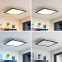 Dimmbares Lindby LED Panel Nelios in Schwarz, verschiedene Lichtfarben im Vergleich.
