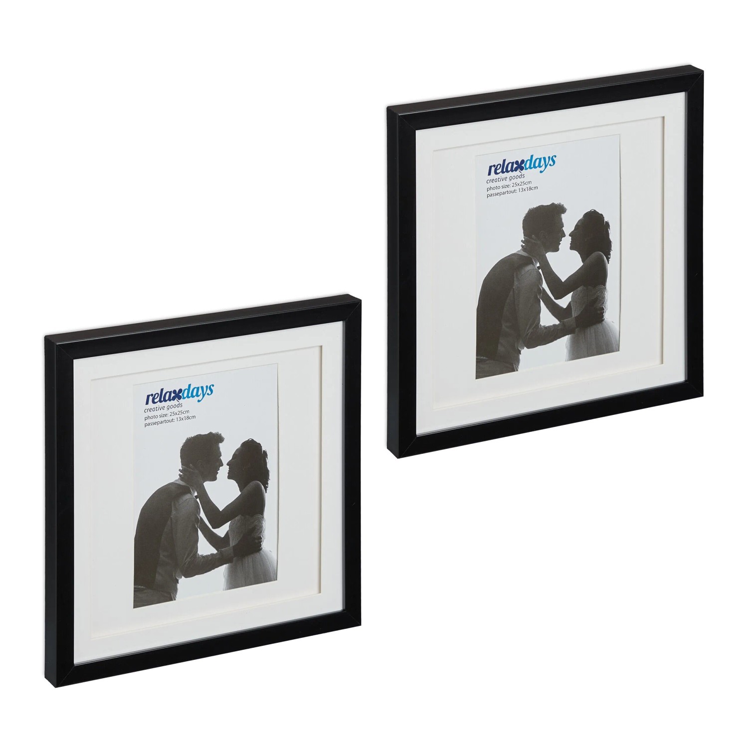 Relaxdays Bilderrahmen 2er Set Kunststoff Glas Schwarz Aufstellbar 25 cm x 25 cm