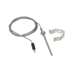Weber Messfühler für Grillkammer, silberner Temperaturfühler mit Kabel und Halterung.