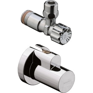 Hansgrohe Eckventil mit Schuber, Abgang G 3/8, gebürstetes Nickel, Detailansicht.