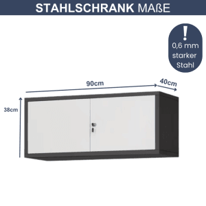 DELUKE Schrankerweiterung Aktenschrank, 38x90x40 cm, Anthrazit-Weiß, mit Flügeltüren und Schloss.