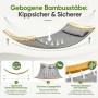 Graue, gepolsterte Doppelhängematte mit Bambus-Spreizstäben und Kissen. Zeigt sichere Gewichtsverteilung für 2 Personen.