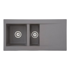 Respekta Mineralite Einbauspüle Denver, 100x50 cm, Betongrau, mit zwei Becken und Abtropffläche.