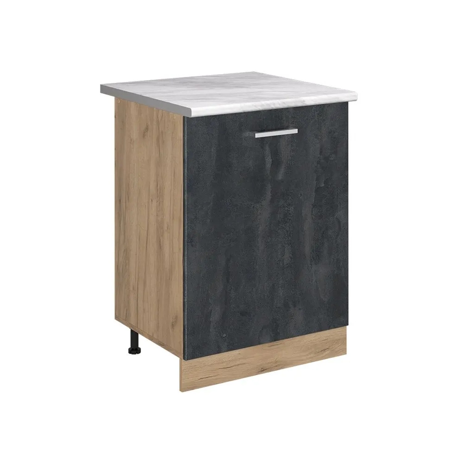 Vicco Küchenunterschrank R-Line Schwarz Beton/Goldkraft Eiche 60 x 82 mit 1 Tür Arbeitsplatte Marmor Art Nr 72193