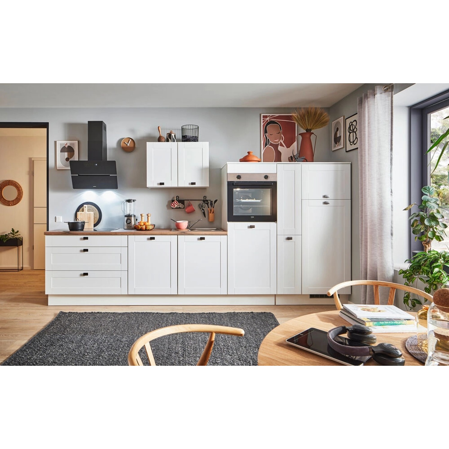 pino Küchenzeile 340 cm Weiß matt Anschlag rechts 1 Geräte-, 1 Apothekersch günstig online kaufen