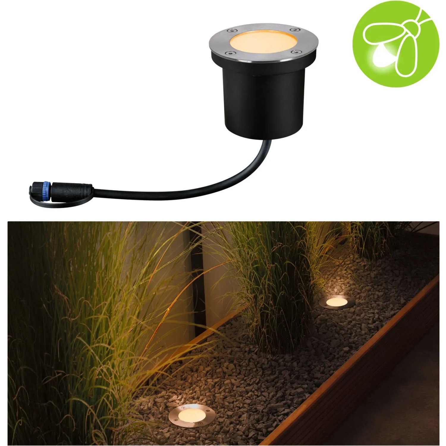 Paulmann LED-Bodeneinbaustrahler Floor Plug & Shine, Ø 9,8 cm, warmweißes Licht, insektenfreundlich.