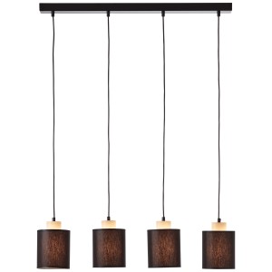 Brilliant Pendelleuchte Vonnie, Holz/Schwarz, mit 4 Lampenschirmen aus Textil.
