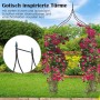 Schwarzer Costway Rosenbogen aus Metall, bewachsen mit roten Rosen, als Rankhilfe im Garten.