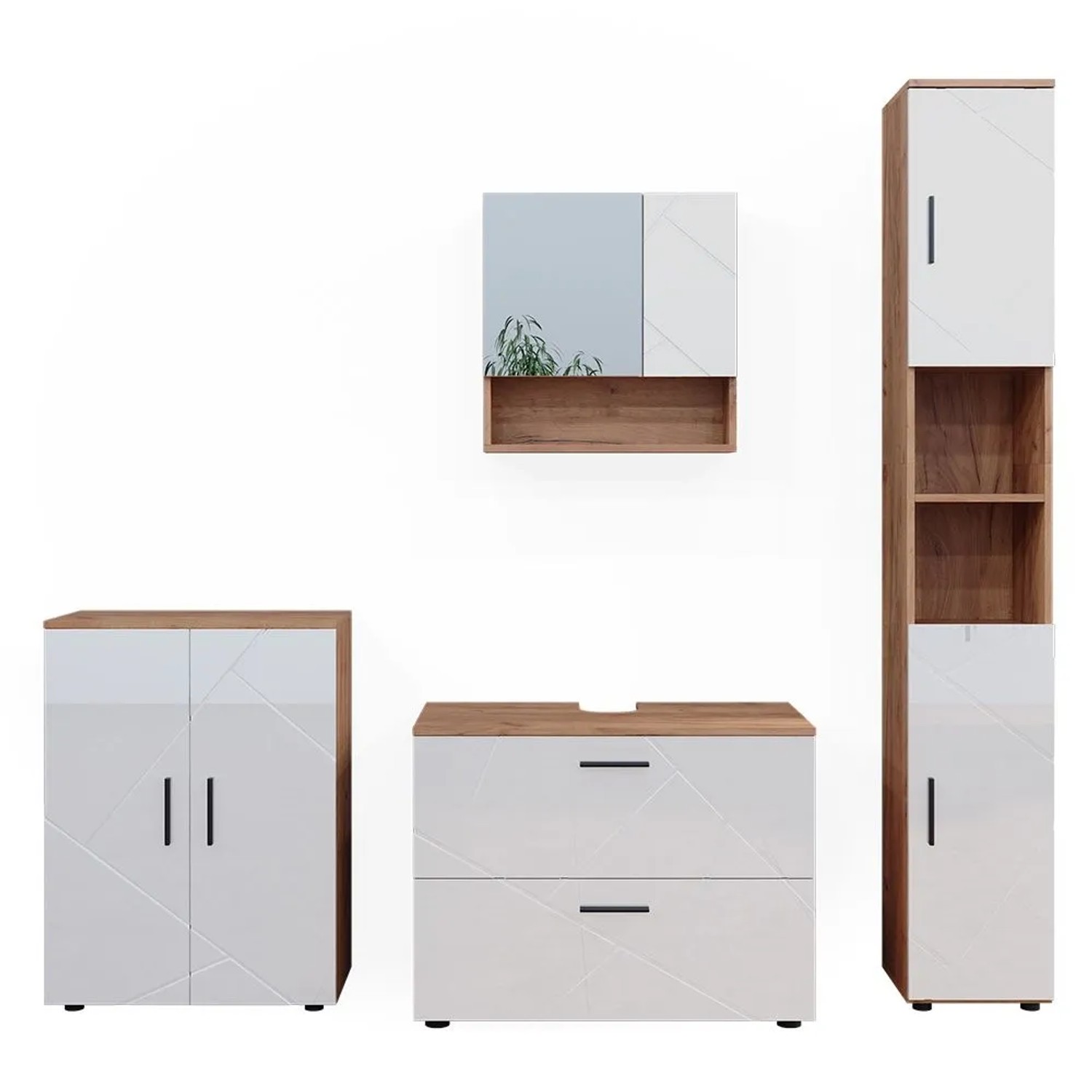 Vicco Badmöbel-Set Irma Weiß Hochglanz/Goldkraft Eiche 80 x 59 4-teilig