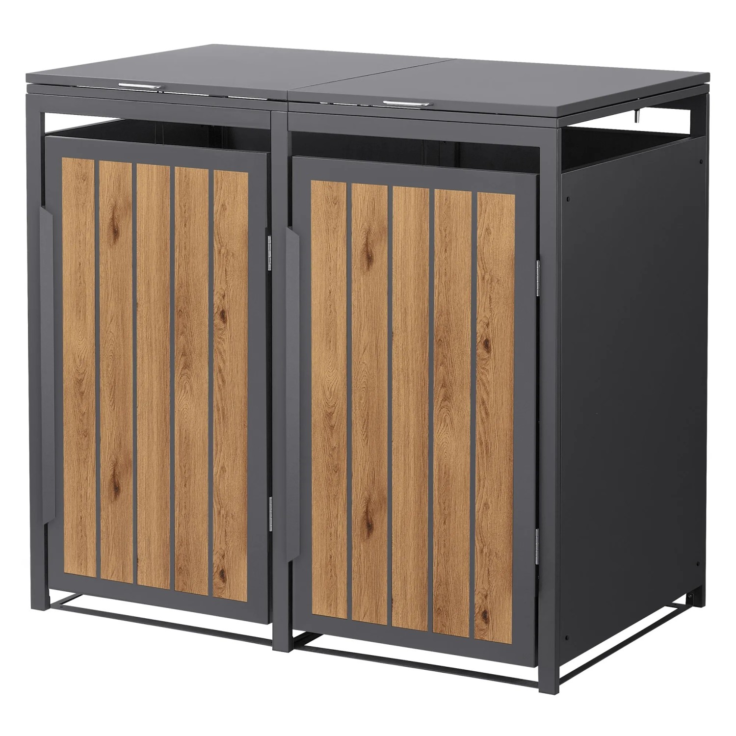ML-Design Mülltonnenbox 2Er Anthrazit-Holzoptik aus Stahl 240L