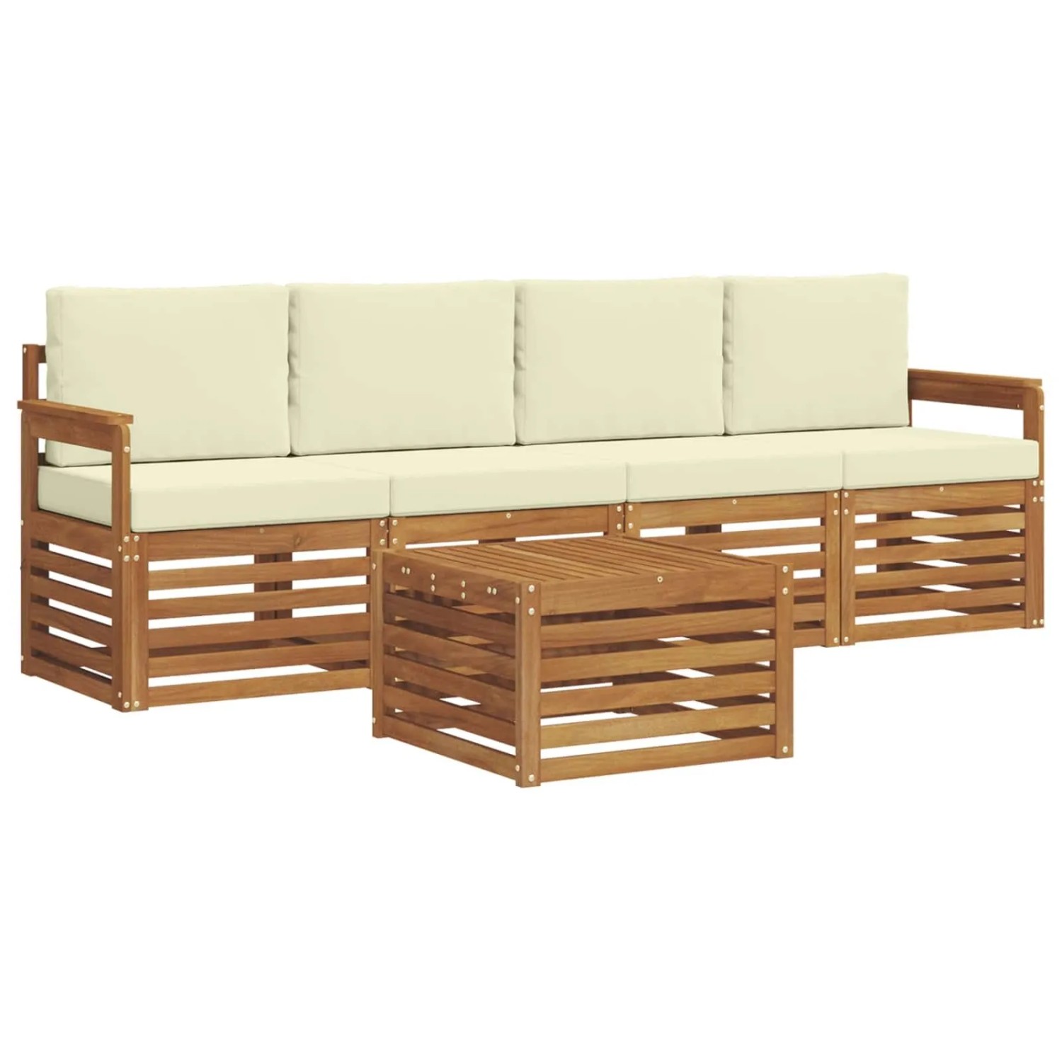 vidaXL Sofagarnituren 5 Tlg Natur und Creme Massivholz Akazie 3374315
