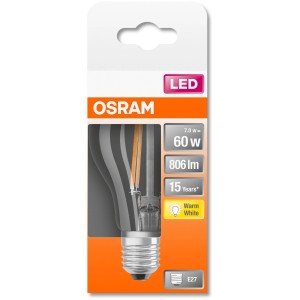 Osram E27 LED Leuchtmittel in Glühlampenform, 6,5 W, warmweißes Licht.
