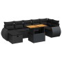 Schwarze 5-tlg. vidaXL Garten-Sofagarnitur aus Rattan mit Kissen und Akazientisch.