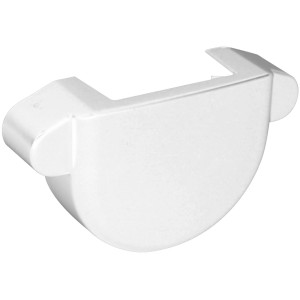 Weißes Marley Dachrinnen-Endstück RG 75 aus Kunststoff für halbrunde Dachrinnen.