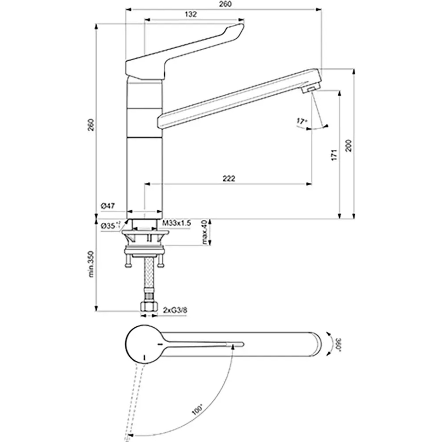 Robinet De Cuisine Ideal Standard BC136AA Ceraflex - Basse Pression, Bec Pivotant 360°, Sécurité Enfant