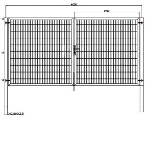 Draufsicht Gartentor Industrietor Doppelstabzaun anthrazit, 300x80 cm, mit Maßen.