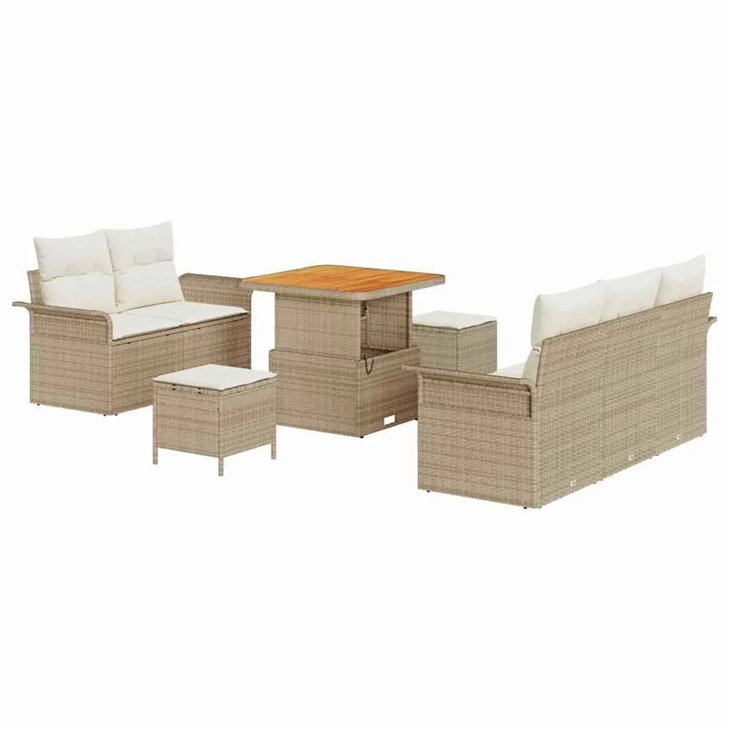 vidaXL Garten-Sofa-Set mit Kissen mit Speicher 8-Tlg Beige und Creme 3364026