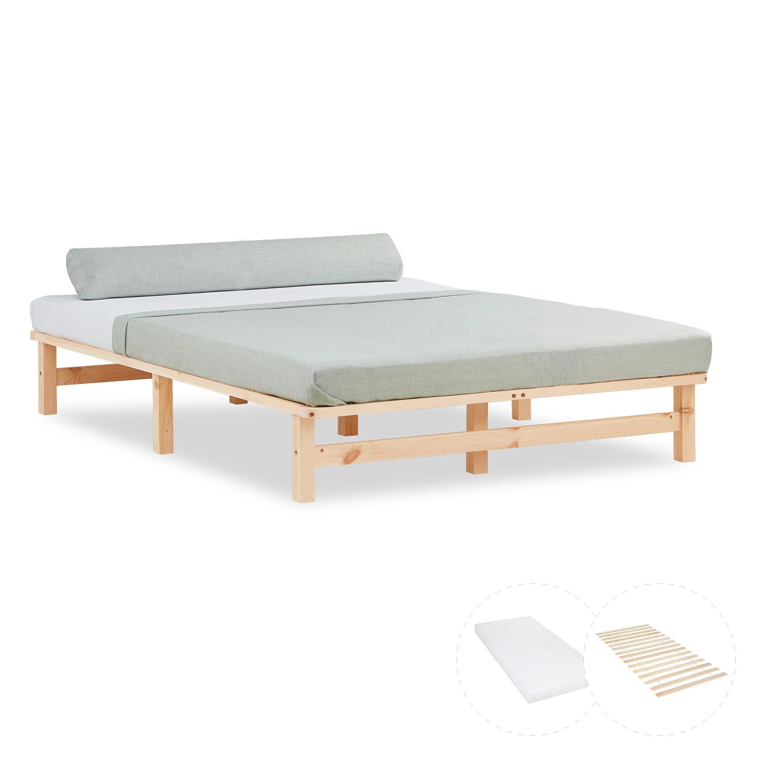 Homestyle4u Holzbett Jugendbett Palettenbett 140x200 mit Matratze Natur Fut günstig online kaufen