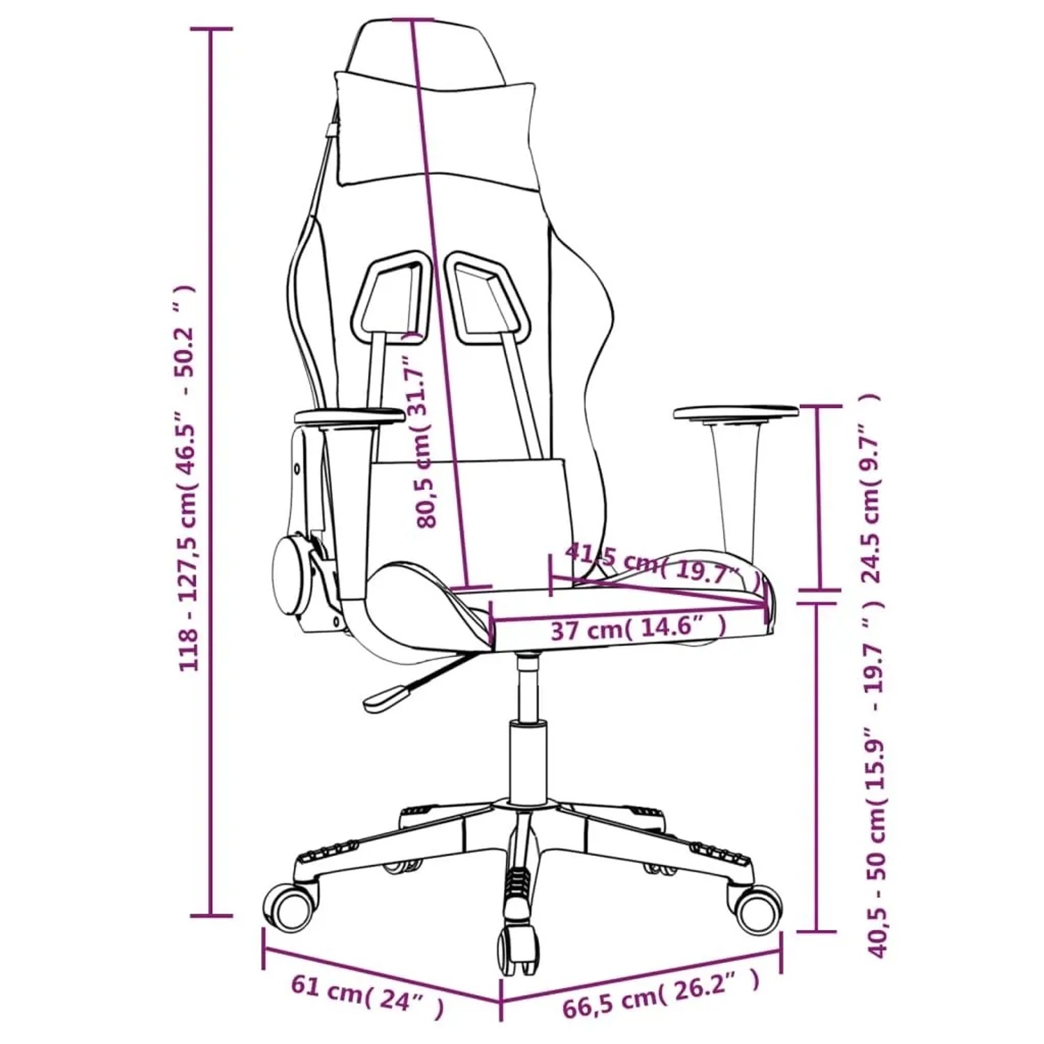 vidaXL Gaming-Stuhl mit Massagefunktion Schwarz und Weiß Kunstleder 345450_15