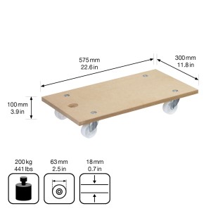 Wagner Transporthilfe aus MDF, 575x300x100mm, Tragkraft 200kg, mit 4 Rollen.