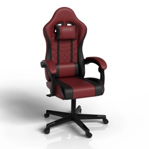 Juskys Gamingstuhl HyperSeat in Bordeaux/Schwarz, ergonomischer Bürostuhl mit Nacken- und Rückenkissen.