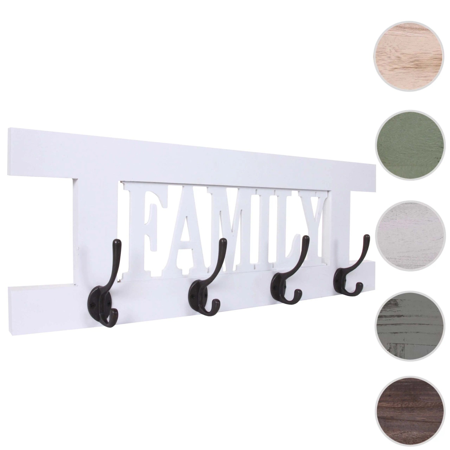 Weiße MCW Wandgarderobe C60 Family im Shabby-Look mit 4 Doppelhaken.